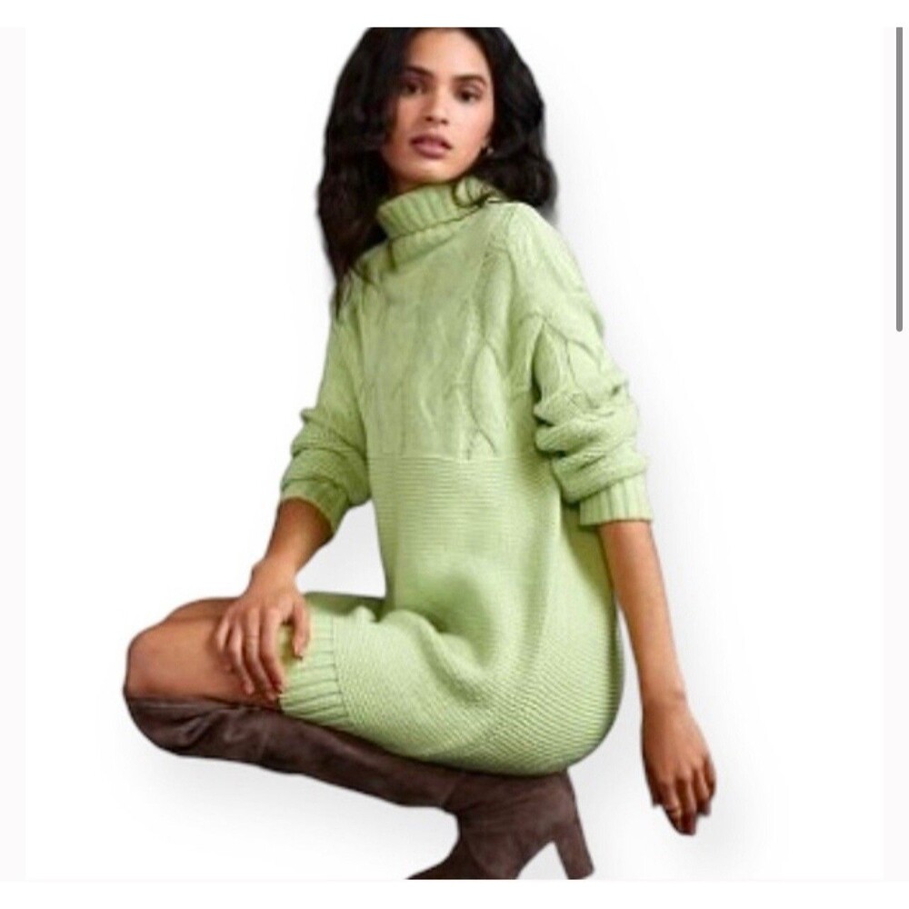 Anthropologie Mini Dress Green Callahan Cable Knit Sweater Preppy Small NWT